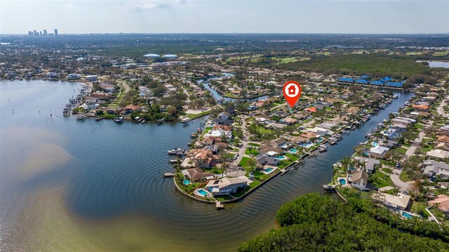 aerial view featuring a water view