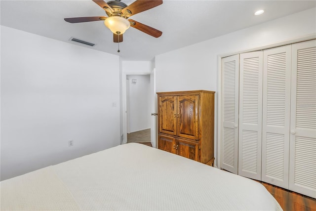 bedroom with a closet and ceiling fan