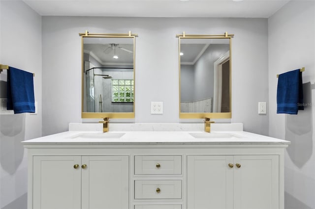 bathroom with vanity and an enclosed shower