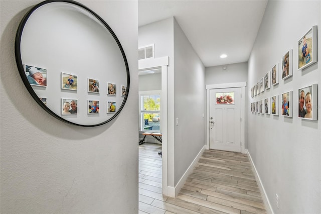 entryway with light wood-type flooring