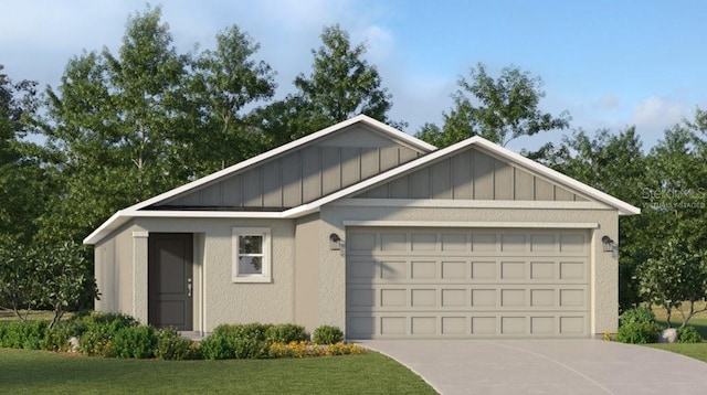 view of front of home featuring a garage and a front lawn