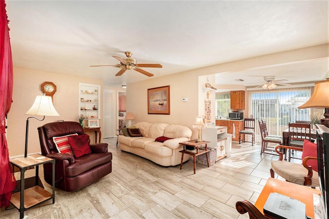 living room with ceiling fan