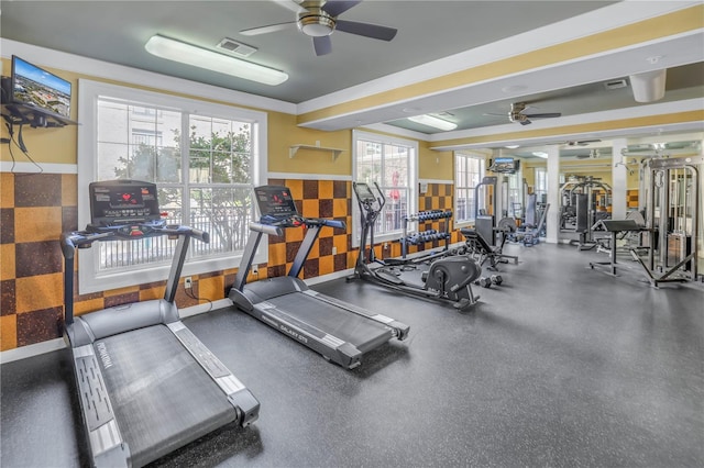 4221 W Spruce St Unit 1325, Tampa, FL 33607 - workout area featuring ornate columns and ceiling fan