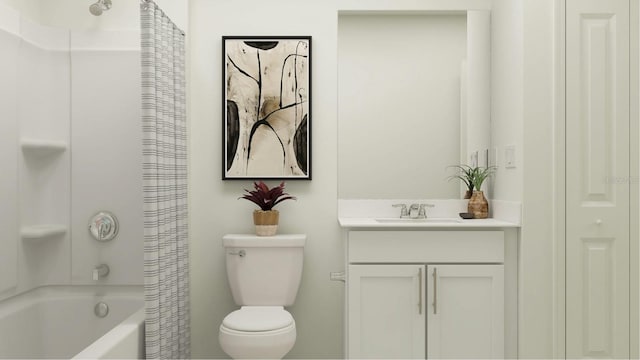 full bathroom with vanity, shower / bath combo, and toilet