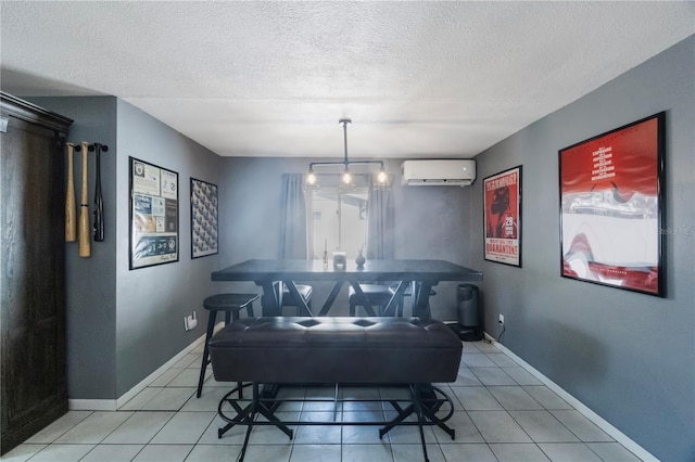 dining space featuring light tile patterned floors, a wealth of natural light, and a wall unit AC