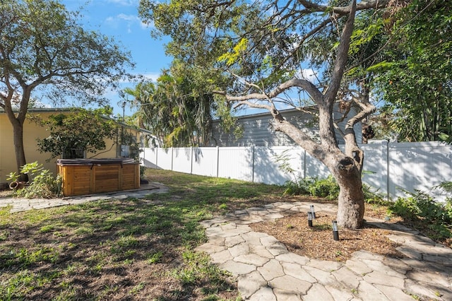 view of yard featuring a hot tub