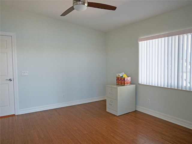 interior space featuring ceiling fan and hardwood / wood-style floors