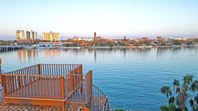 view of dock with a water view