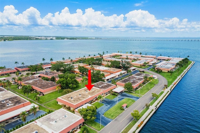 aerial view featuring a water view