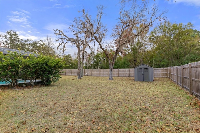 view of yard featuring a shed