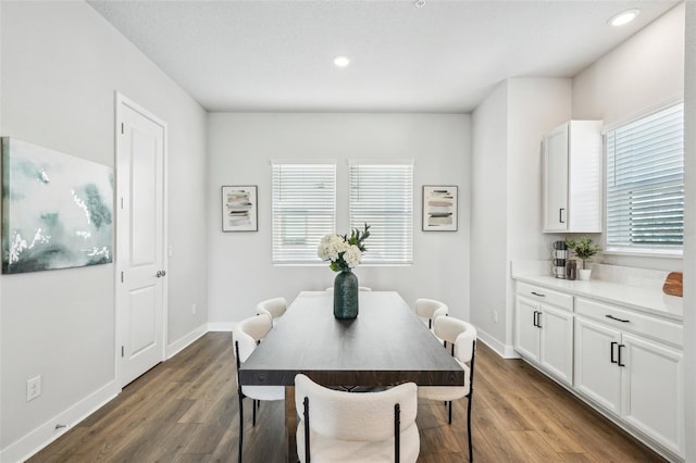 dining room with plenty of natural light and dark hardwood / wood-style flooring