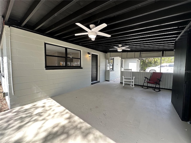 view of patio featuring a ceiling fan