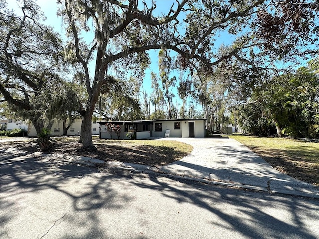 ranch-style home with aphalt driveway