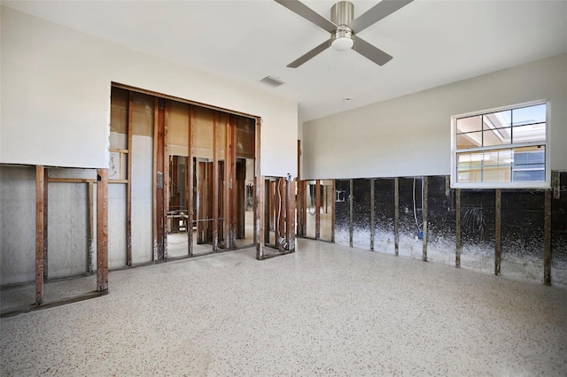 interior space featuring ceiling fan