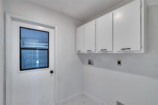 washroom featuring cabinets, electric dryer hookup, and washer hookup