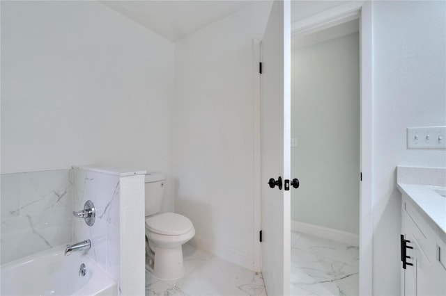 full bathroom with vanity,  shower combination, and toilet