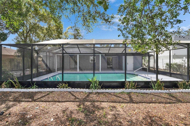 view of pool featuring a lanai