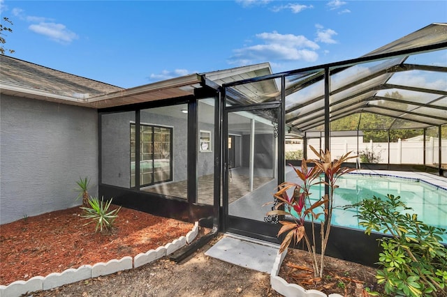 exterior space featuring a fenced in pool