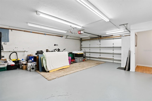 garage with a garage door opener