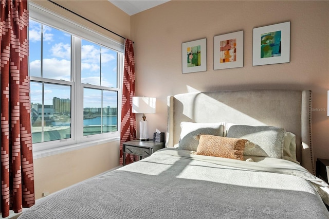 bedroom with a water view