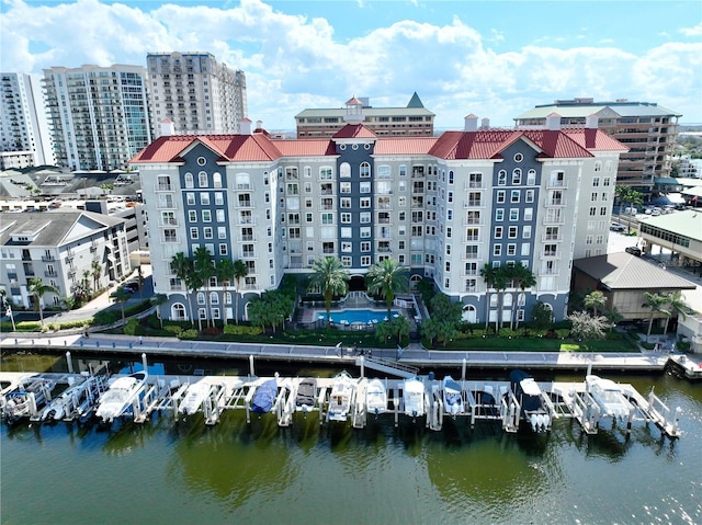 bird's eye view featuring a water view