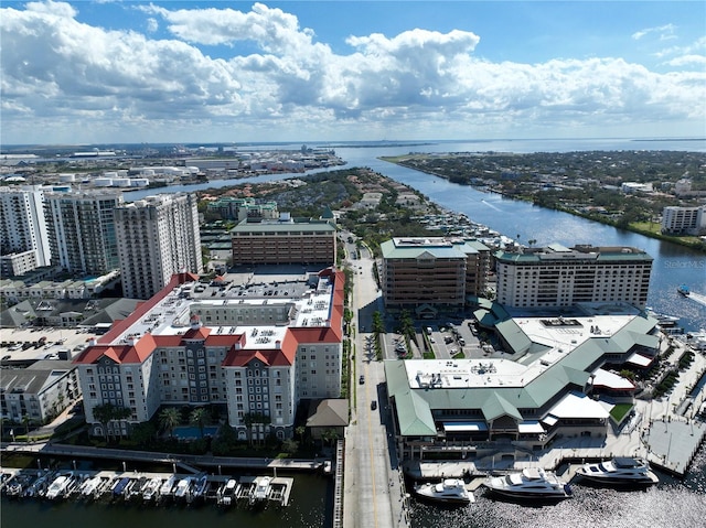 bird's eye view featuring a water view