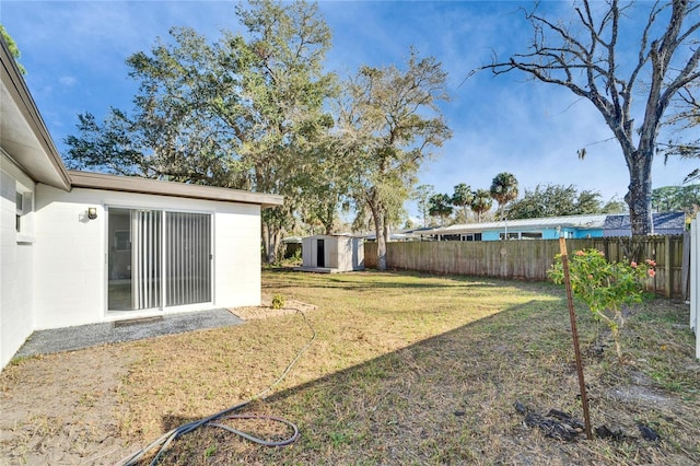 view of yard with a storage unit