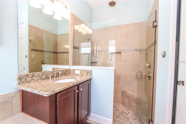 bathroom featuring vanity and walk in shower