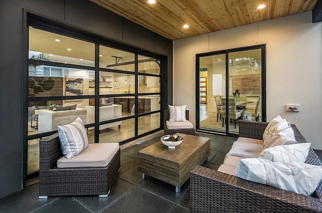 interior space featuring wooden ceiling