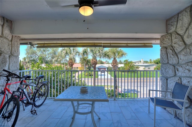 balcony with ceiling fan