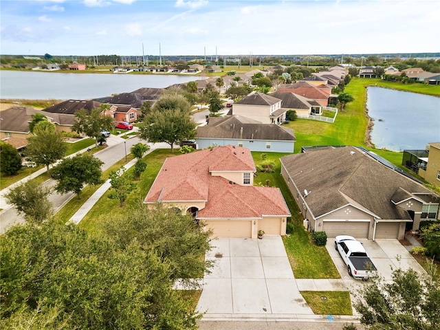 aerial view with a water view