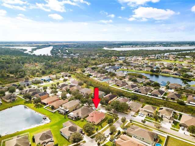 aerial view with a water view