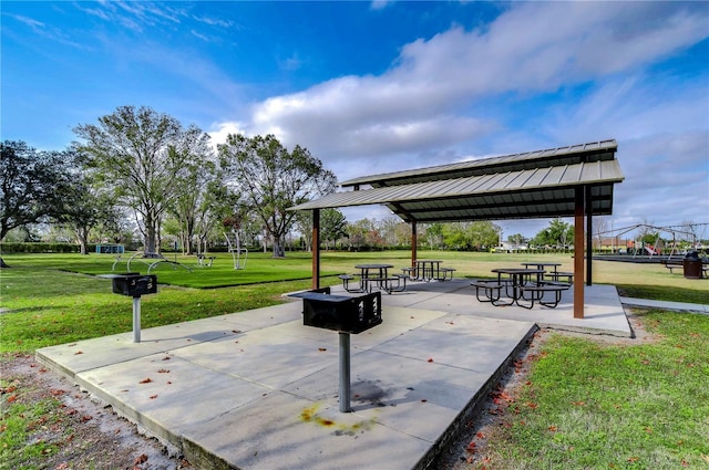 surrounding community featuring a gazebo, a yard, and a patio