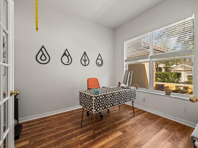 office space featuring dark hardwood / wood-style floors