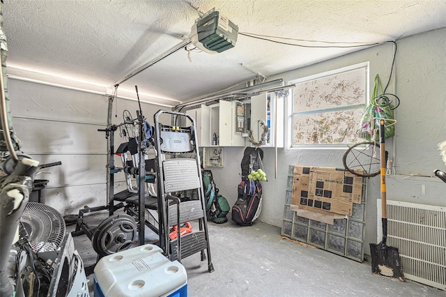 garage with a garage door opener