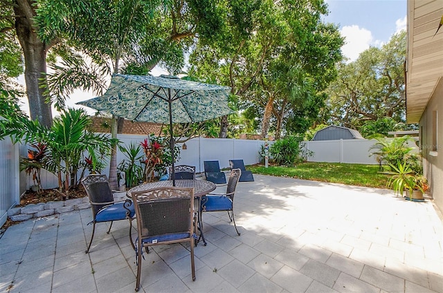 view of patio featuring outdoor dining space and a fenced backyard