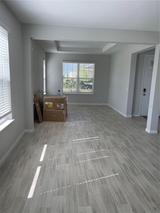 unfurnished living room with light hardwood / wood-style flooring and a wealth of natural light