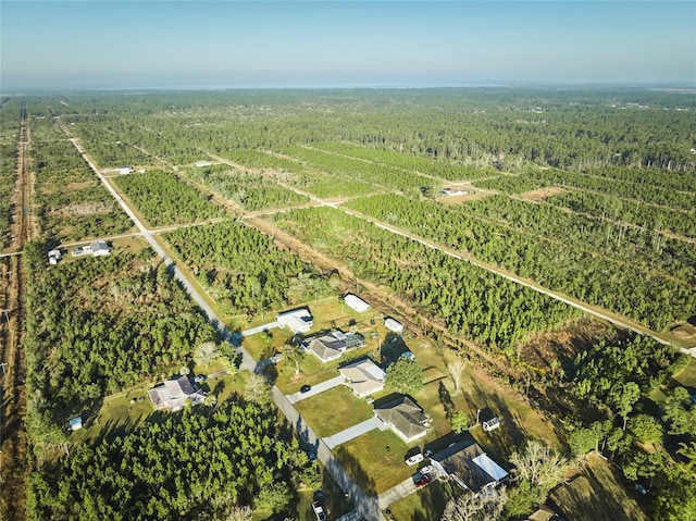 drone / aerial view featuring a wooded view