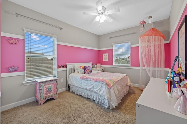 bedroom featuring carpet floors and ceiling fan