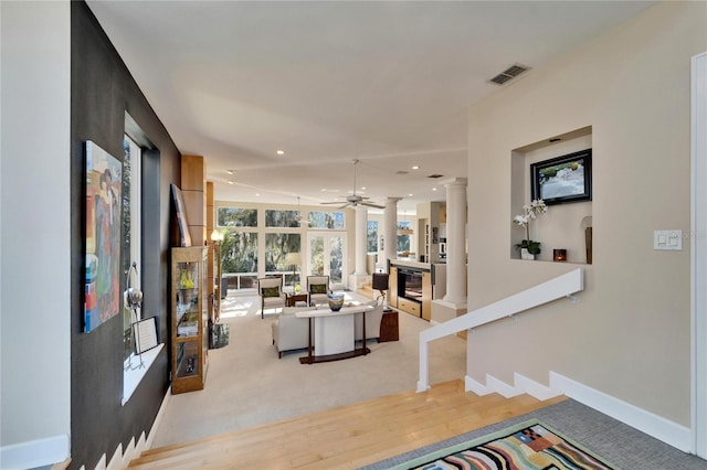 living room featuring light wood-type flooring