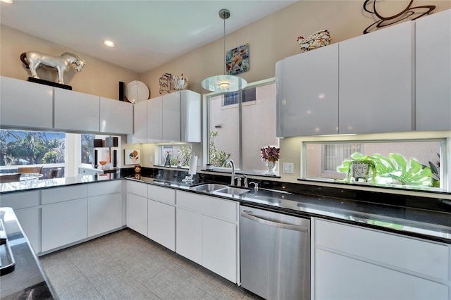 kitchen featuring white cabinetry, sink, and stainless steel dishwasher