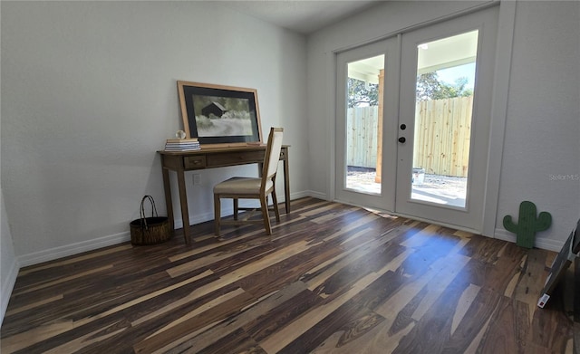 entryway featuring french doors and dark hardwood / wood-style floors