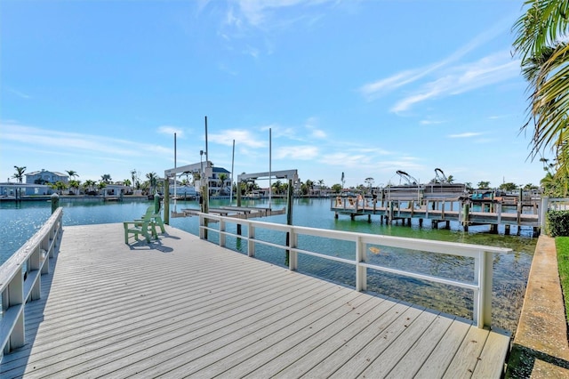 view of dock with a water view