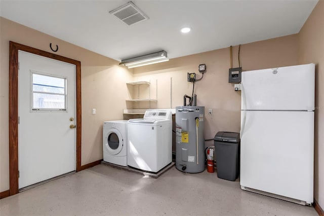 laundry room featuring washer and dryer and electric water heater