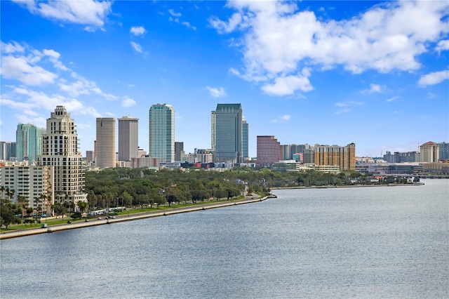 property's view of city with a water view