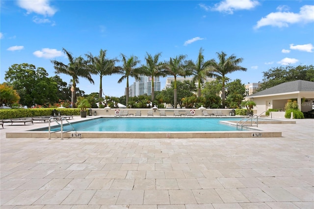 view of pool featuring a patio