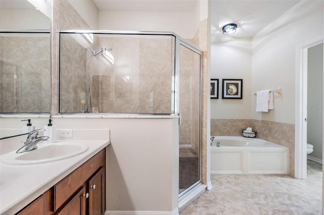 19308 Sunset Bay Dr, Land O Lakes, FL 34638 - full bath featuring a shower stall, toilet, vanity, and a garden tub