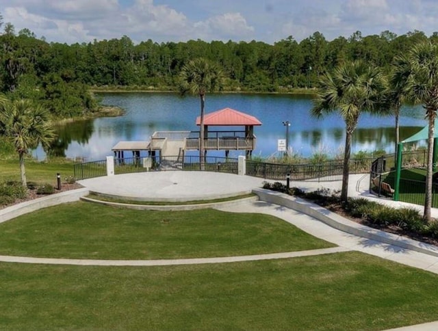 19308 Sunset Bay Dr, Land O Lakes, FL 34638 - view of home's community featuring a water view, a gazebo, and a wooded view