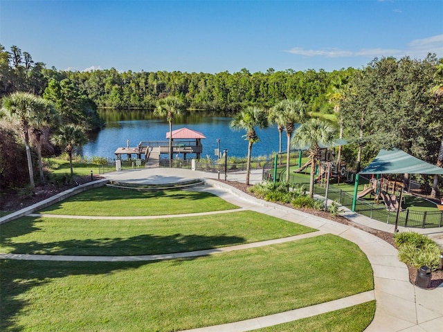 19308 Sunset Bay Dr, Land O Lakes, FL 34638 - surrounding community featuring a water view, a dock, and boat lift