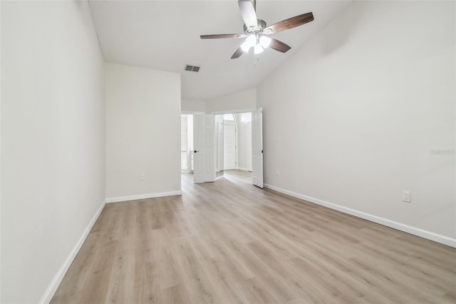 unfurnished room with ceiling fan and light hardwood / wood-style flooring